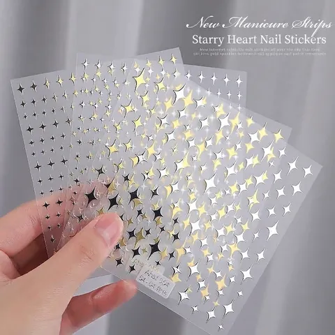 3D Self-Adhesive Star Moon Nail Stickers Starry Sky Decoration Gold Silver Black White Embossed Nail Art Decals For Women