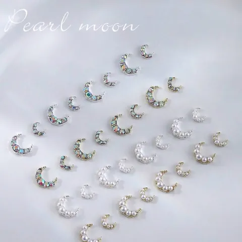 Amuletos de Nail Art de Luna Creciente de Aleación Con Perla Artificial Diamantes de Imitación Joyas para Uñas 3D Suministros de Decoración de Manicura DIY