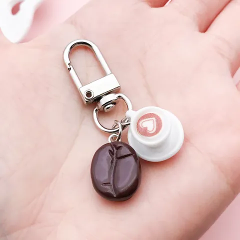 Creatieve Hars Koffieboon Kopje Sleutelhanger Voor Vrouwen Schattige Simulatie Latte Art Koffiekop Tas Hanger Legering Sleutelhanger