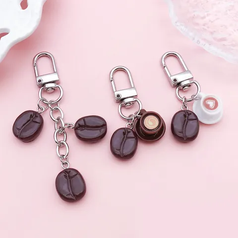 Creatieve Hars Koffieboon Kopje Sleutelhanger Voor Vrouwen Schattige Simulatie Latte Art Koffiekop Tas Hanger Legering Sleutelhanger