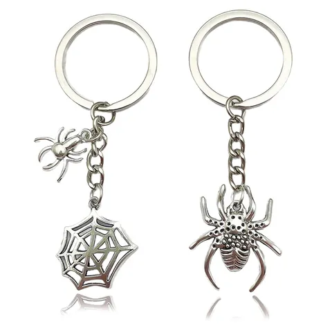 Creative Halloween Spider And Spiderweb Keychain Zinc Alloy Silver Metallic Bag Charm Backpack Keyring For Women Men Gift
