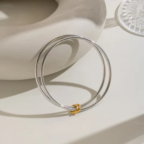 Minimalist Stainless Steel Double Layer Stacked Bangle Bracelet For Women Geometric Gold Silver Two Tone High Polish Jewelry