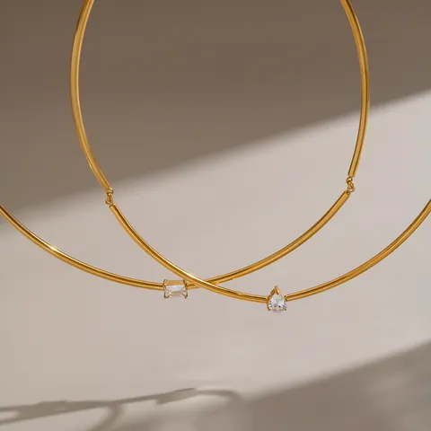 Minimalist Stainless Steel 18K Gold Plated Zirconia Choker Necklace For Women Aesthetic Ins Style Geometric Jewelry Accessory