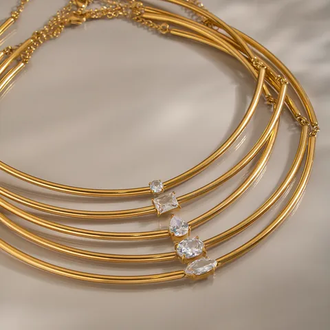 Minimalist Stainless Steel 18K Gold Plated Zirconia Choker Necklace For Women Aesthetic Ins Style Geometric Jewelry Accessory