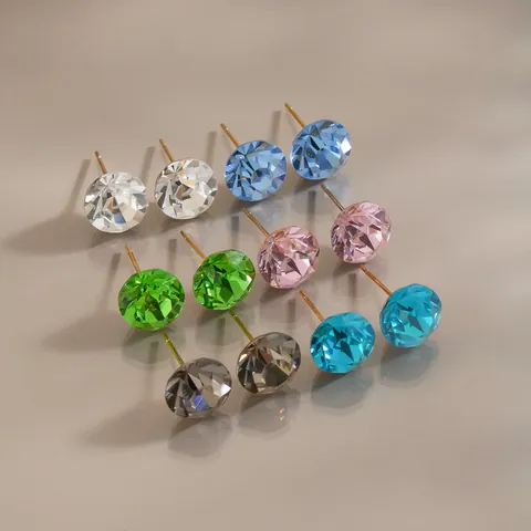 Stainless Steel Round Stud Earrings 18K Gold Plated Colored Glass Crystal Minimalist Fashion Dopamine Jewelry For Women