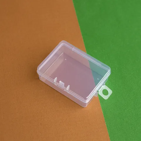 Kleine Rechteckige Transparente Kunststoff Aufbewahrungsbox PP Mini Organizer Box Mit Deckel Und Aufhängeloch Für Schmuck Stempel