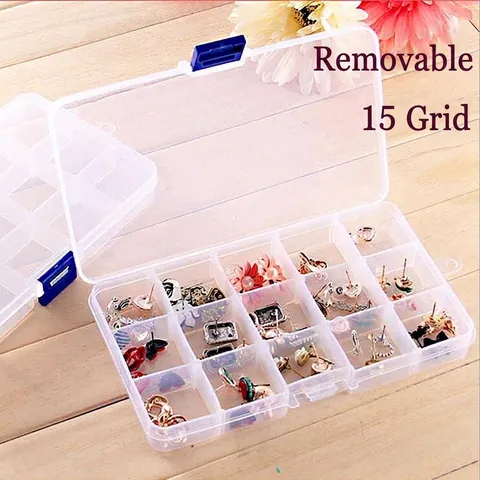 15 Gitter Transparent Kunststoff Aufbewahrungsbox Mit Abnehmbaren Trennwänden Schmuck Angelgerät Organizer Fall Universal Gitter Box