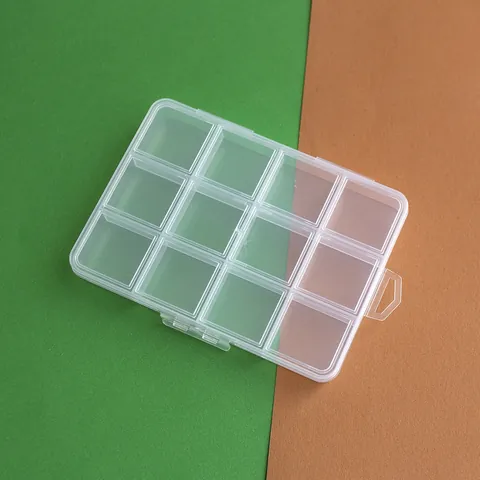 Transparente Kunststoff Aufbewahrungsbox 12 Fächer Koffer Für Schmuck Perlen DIY Zubehör PP Organizer Mit Deckel