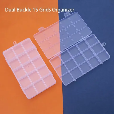 15 Grids Fixed Plastic Storage Box Transparent DIY Jewelry Beads Hardware Organizer Case With Double Buckles