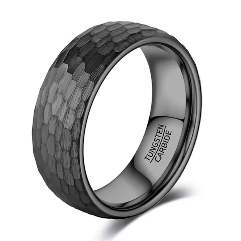 Unisex Electroplated Black Tungsten Steel Hammered Texture Ring Classic Minimalist Personalized Finger Jewelry For Men Women
