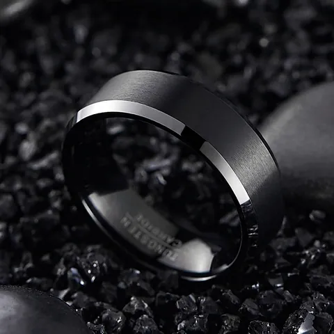 Tungsten Steel Ring For Men Brushed Black Silver Beveled Edge Comfort Fit Fashion Band Jewelry Finger Ring Gift