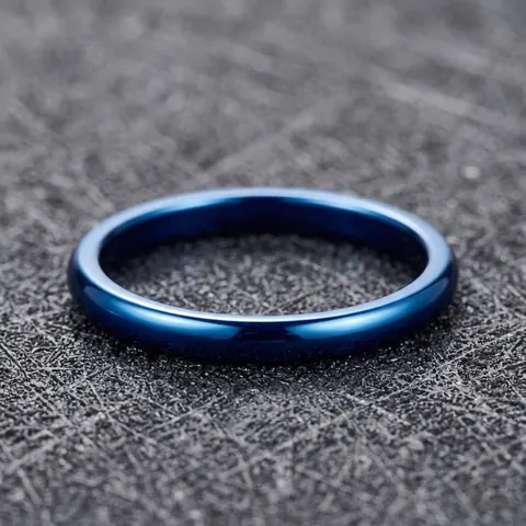 Blue Tungsten Steel Ring High Polished Narrow Comfort Fit Band Minimalist Jewelry For Men Women Unisex Individual Daily Accessory
