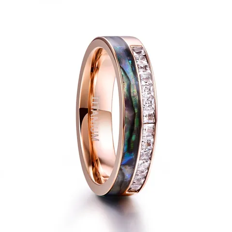 6mm Rose Gold Plated Tungsten Steel Ring For Men Women Inlaid Abalone Shell Square Zirconia Band Ring Fashion Jewelry Gift