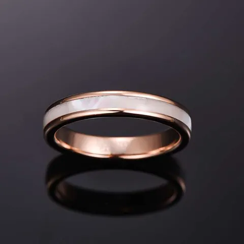 Rose Gold Tungsten Steel Ring For Women With White Mother Of Pearl Inlay Elegant Minimalist Finger Ring Jewelry