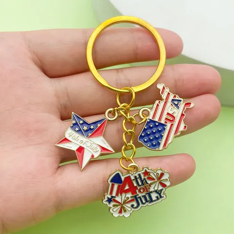 USA Flag Star Heart Independence Day Keychain For Women Men July 4th Souvenir Zinc Alloy Enamel Rhinestone Patriotic Key Ring Gift
