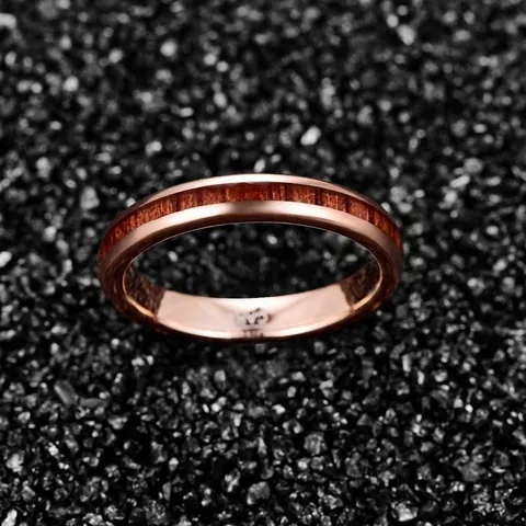 Rose Gold Tungsten Steel Ring With Acacia Wood Inlay Natural Wood Grain Polished Wedding Band For Men Women Fashion Jewelry