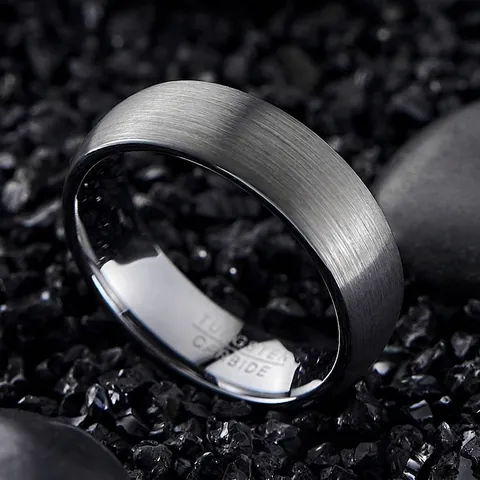 7mm Men's Tungsten Steel Ring Brushed Finish Polished Inner Band Comfort Fit Classic US Size 6-14 Simple Band Jewelry