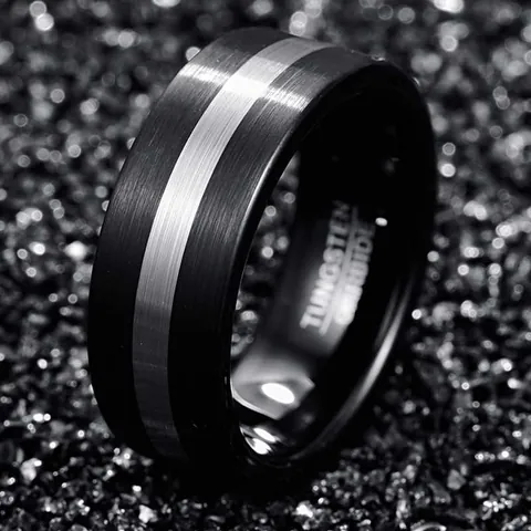 Men Tungsten Carbide Ring Brushed Black And Silver Two-Tone Band Ring For Men Wedding Daily Fashion Jewelry Gift
