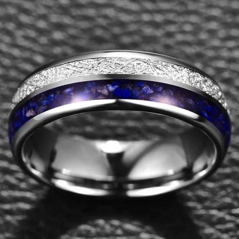 Men's Tungsten Steel Ring Inlaid With Lapis Lazuli And Metal Wire Texture Minimalist Polished Finger Ring Jewelry For Daily Wear