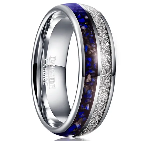 Men's Tungsten Steel Ring Inlaid With Lapis Lazuli And Metal Wire Texture Minimalist Polished Finger Ring Jewelry For Daily Wear
