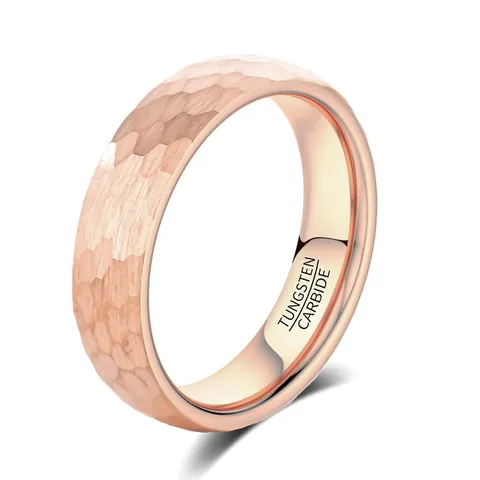 Unisex Hammered Tungsten Steel Ring Rose Gold Electroplated Minimalist Band Ring For Men Women Comfortable Wedding Jewelry Gift