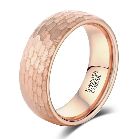 Unisex Hammered Tungsten Steel Ring Rose Gold Electroplated Minimalist Band Ring For Men Women Comfortable Wedding Jewelry Gift