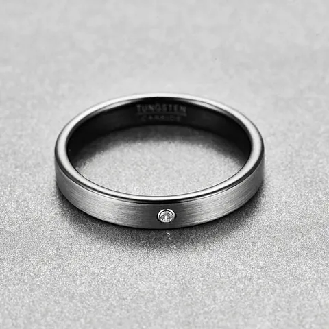 4mm Tungsten Steel Ring For Men Women Matte Finish Black Inner Layer Inlaid Rhinestone Unisex Minimalist Band Jewelry