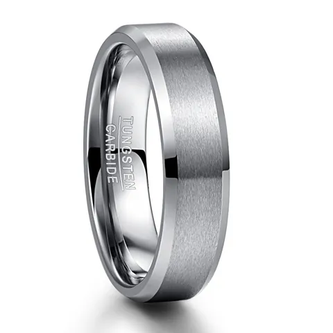6mm Men's Tungsten Carbide Ring Matte Brushed Surface Beveled Edge Polished Comfort Fit Band Engagement Wedding Ring For Men