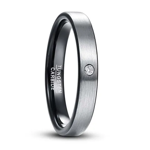 4mm Tungsten Steel Ring For Men Women Matte Finish Black Inner Layer Inlaid Rhinestone Unisex Minimalist Band Jewelry