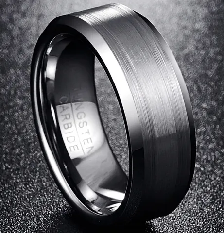 Men's Tungsten Steel Ring Brushed Striped Design Polished Edge Band Ring Industrial Style Silver Jewelry For Daily Banquet