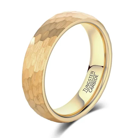 Hammered Tungsten Steel Ring For Men Women Gold Plated Wedding Band Ring Personalized Minimalist Jewelry Unisex Fashion Ring