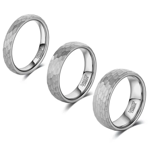 Anillo de Carburo de Tungsteno Unisex Diseño con Textura Martillada Interior Pulido Ajuste Cómodo Banda Ancha Joyería Clásica Regalo