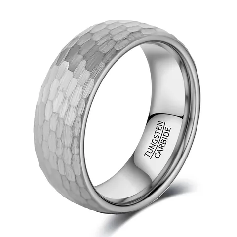 Anillo de Carburo de Tungsteno Unisex Diseño con Textura Martillada Interior Pulido Ajuste Cómodo Banda Ancha Joyería Clásica Regalo