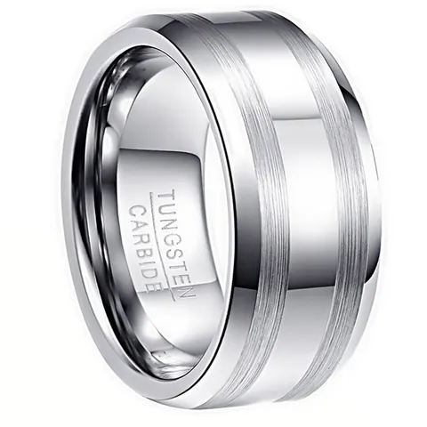 Men's Tungsten Steel Ring Brushed Striped Design Polished Edge Band Ring Industrial Style Silver Jewelry For Daily Banquet