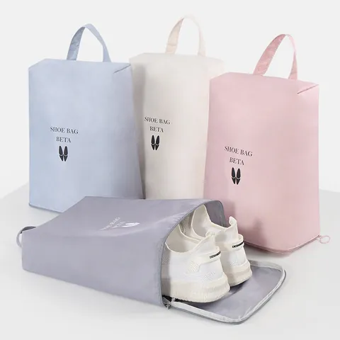 Portable Travel Shoe Storage Bag Waterproof Twill Fabric Dustproof Large Capacity Zippered Shoe Organizer With Handle For Men Women