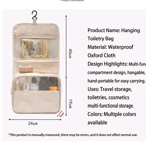 Borsa da Toeletta da Viaggio Impermeabile in Tessuto Oxford Organizer per Trucco Sospeso di Grande Capacità Borsa da Lavaggio Portatile per Viaggi d'Affari Uomo Donna
