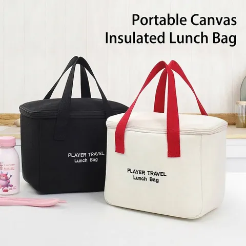Large Capacity Insulated Canvas Lunch Bag Portable Thermal Bento Bag For Women Men Work School Outdoor Picnic Lunch Box Tote