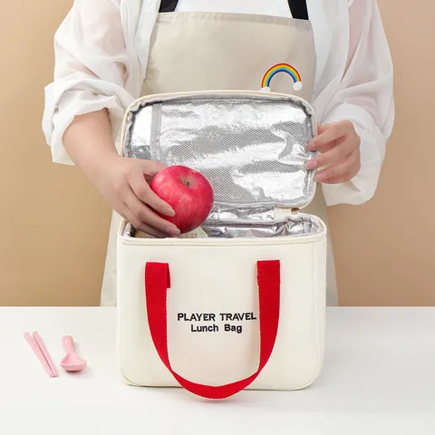 Large Capacity Insulated Canvas Lunch Bag Portable Thermal Bento Bag For Women Men Work School Outdoor Picnic Lunch Box Tote