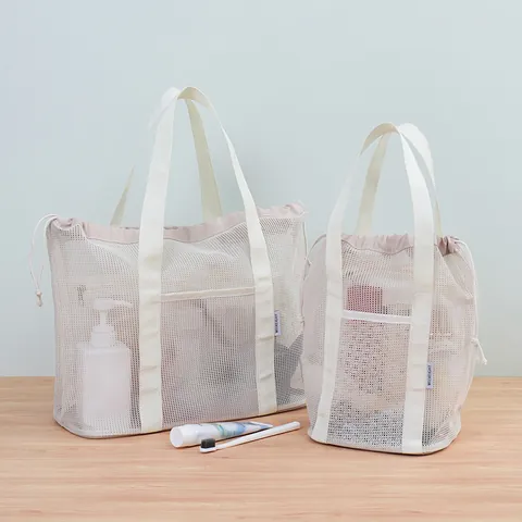 Große Kapazität Netz Strandtasche Tragbare Kordelzug Badezimmer Spielzeug Aufbewahrungstasche Atmungsaktiv Hohl Polyester Netz Organizer Für Reisen