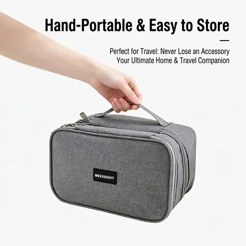 Cationic Oxford Cloth Electronic Accessories Organizer Bag Travel Double Layer Shockproof Gadget Case For Cable Charger