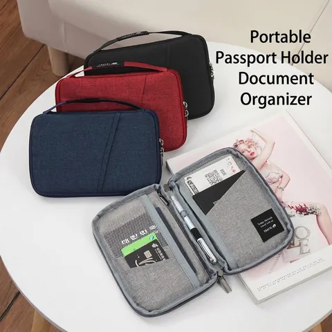Porta Pasaportes Impermeable Cartera de Viaje Organizador de Documentos Multifuncional Funda para Pasaporte Portátil