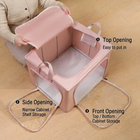 Cotton Linen Storage Box Foldable Clothing Organizer Large Capacity Quilt Storage Bag With Transparent Window And Handle