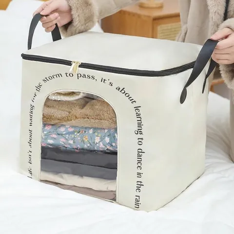Bolsa de Gran Capacidad para Ropa de Poliéster Organizador de Edredones Plegable Con Asa Ventana Transparente Caja Reforzada Organizador de Armario