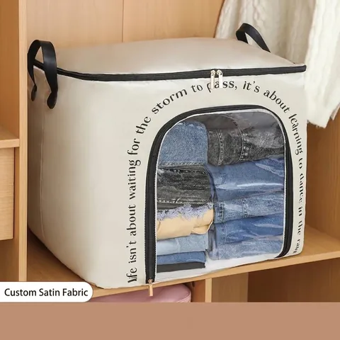 Bolsa de Gran Capacidad para Ropa de Poliéster Organizador de Edredones Plegable Con Asa Ventana Transparente Caja Reforzada Organizador de Armario