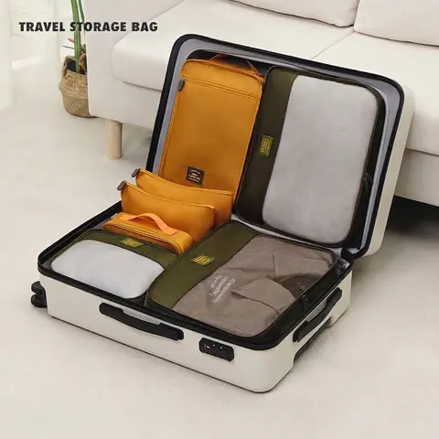 Portable Travel Packing Cubes Organizer Set For Luggage Breathable Mesh PP Fabric Storage Bags For Clothes Shoes Underwear