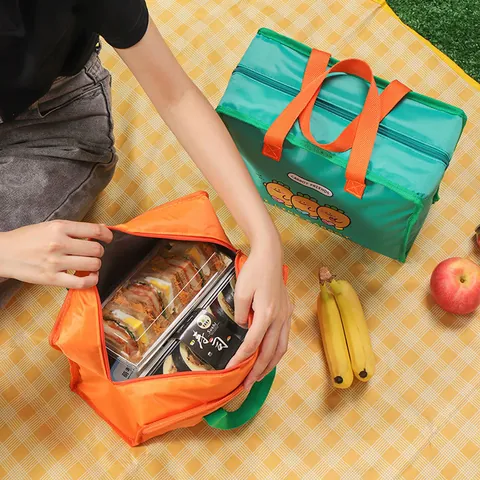 Cartoon Carrot Pattern Insulated Lunch Bag For Kids Portable Oxford Cloth Thermal Lunch Box Bag For School Picnic Office Universal