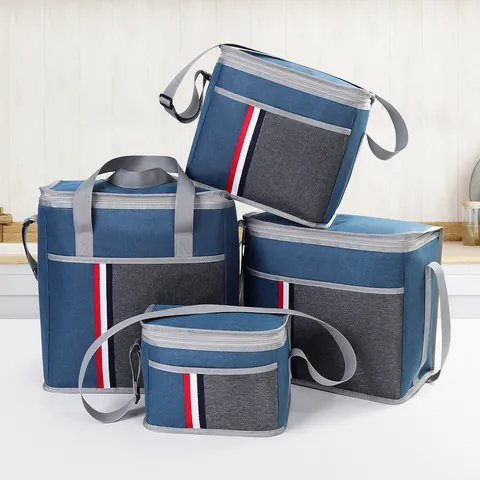Large Capacity Foldable Insulated Lunch Bag Oxford Cloth Aluminum Foil Thermal Cooler Picnic Bag For Outdoor Camping Work Women Men