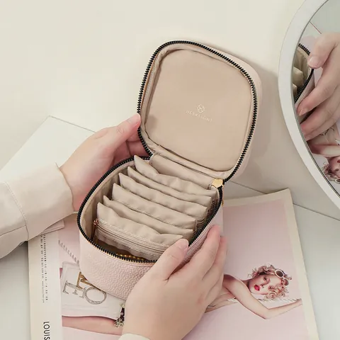 Portable PU Leather Jewelry Storage Box Set Litchi Texture Mini Bags Organizer For Earrings Rings Lipstick Travel Jewelry Case