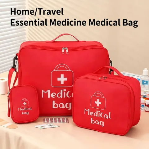 Borsa Medica Portatile ad Alta Capacità in Tessuto Oxford Kit di Primo Soccorso da Viaggio Casa Auto Custodia per Farmaci