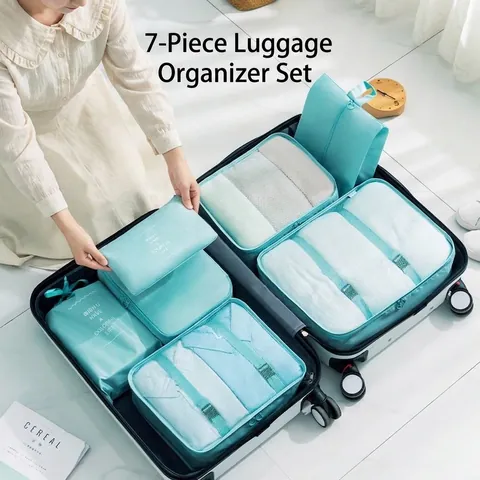Waterproof Polyester Travel Storage Bag Set Luggage Packing Organizers For Clothing Underwear Shoes Home Travel Organization Essentials